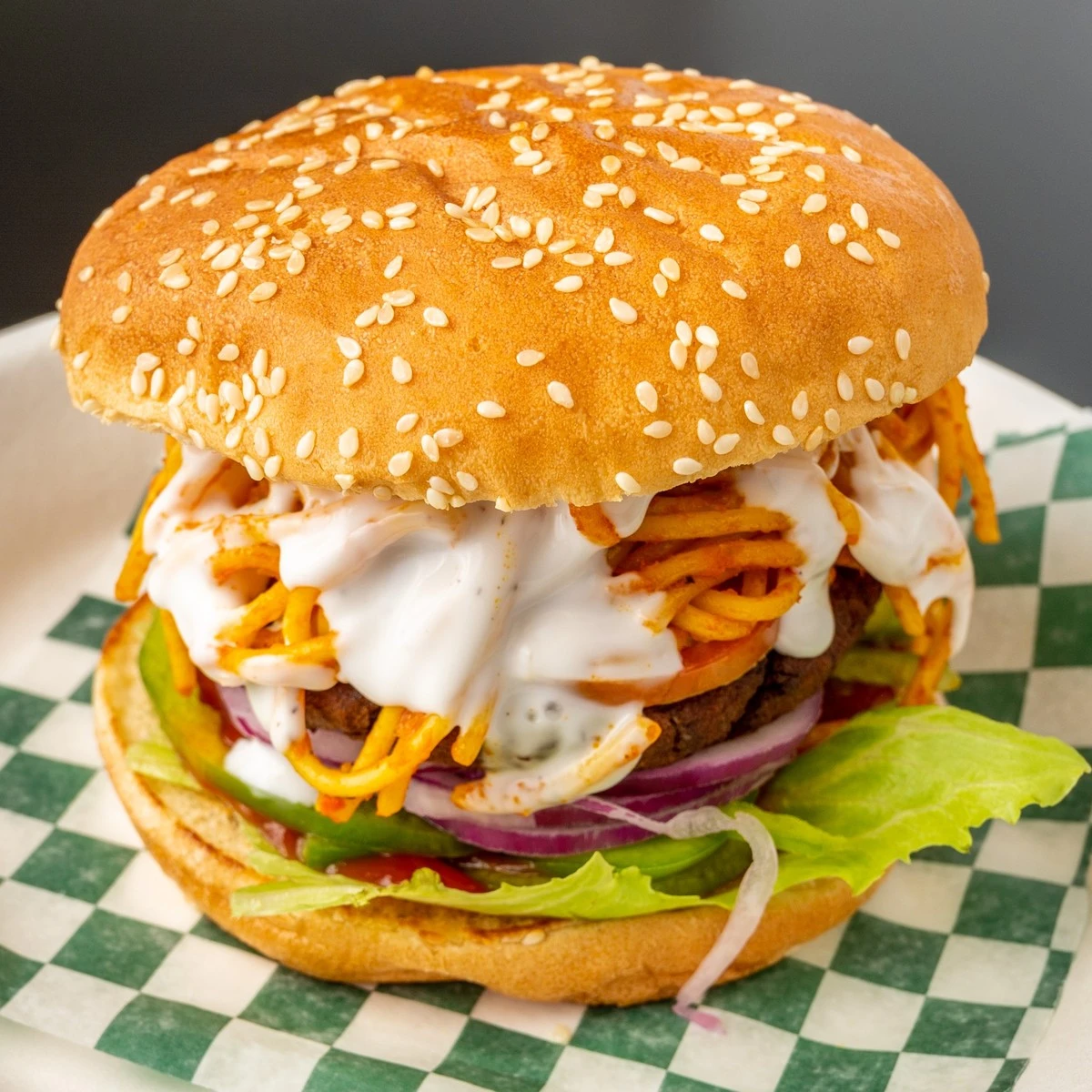 Delicious Aloo Tikki Noodle Burger in Calgary, AB